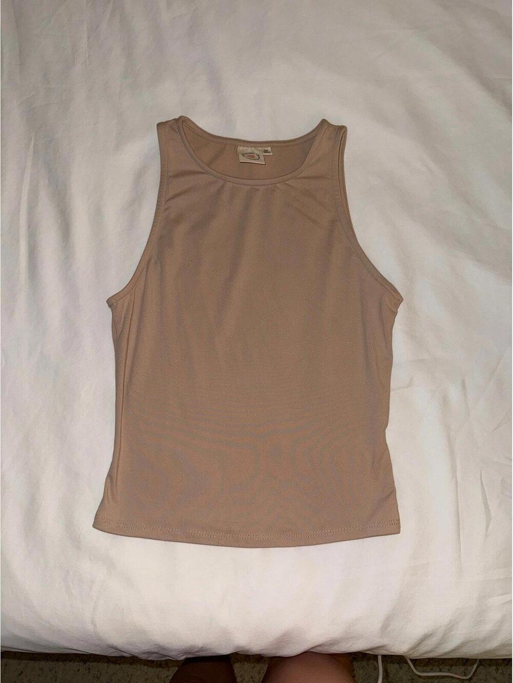 Live In The Moment Beige Crew neck Tank Tan Nude XS